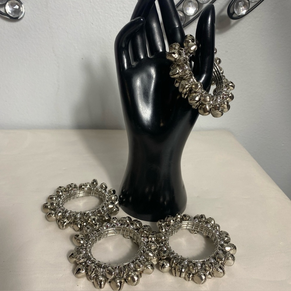 Set of 4 silver tone jingle bell napkin rings